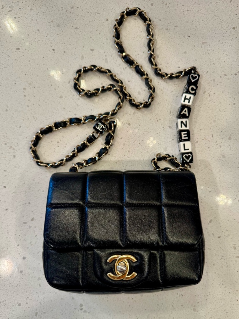 Chanel Monaco Mini Square Flap Bag Black Lambskin Light Gold Hardware - Picture 1 of 9